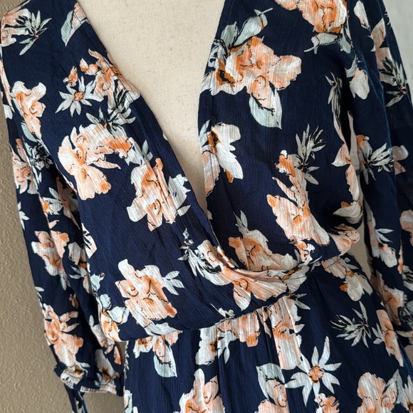 Navy floral print wide leg culotte jumpsuit - Picture 5 of 7